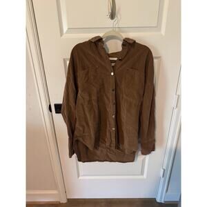 Free People Washed Brown Oversized Button-Down Shirt